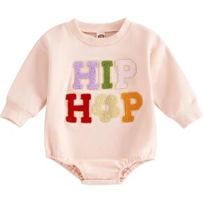 Baby Girl Boy Cute Bunny Letter Embroidery Long Sleeve Oversized Sweatshirt Romper Infant Newborn Easter Outfit