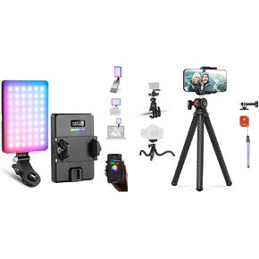 NEEWER VL67C RGB Selfie Light, 94 LED CRI97 2000mAh Rechargeable, Cold Shoe Mount as Camera Light, Portable Front & Back Phone Clip for Laptop TikTok Video Conference, TP34 Flexible Tripod Included