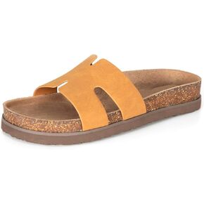 Women's Cork Footbed Slide Sandals with Arch Support,Comfortable Summer Flat Sandals for Women,Memory Foam Outdoor Slippers