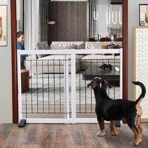 ZJSF Free Standing Indoor Dog Gate for The House Expandable Freestanding Dog Gates Indoor Wood White Expandable Pet Gate Adjustable Extra Wide Puppy Gates 26 inches Tall Width from 22 to 36 inches