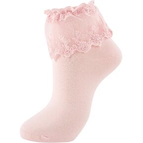 Pink Ruffle Socks Lace Ankle Ruffle Socks for Women Pink Lace Edge Opaque Socks Pink lace Cotton Socks Pink Lace Socks Pink Socks for Women