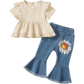 Renotemy Toddler Girls Clothes Infant Baby Outfits Ruffle Sleeve Tops Pants Clothing Sets for Girls