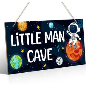 Putuo Decor Space Decor For Boys Room, Wood Little Man Cave Sign For Boys, Space Themed Bedroom Wall Decor Hanging Art For Boys Room Nursery Gaming Playroom Toddler Decor