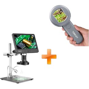 TOMLOV P10 Microscope for Adults Kids, Portable 100X Illuminated Jewelers Loupe, Handheld Coin Magnifier with Light for Collectors+DM602 Pro