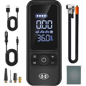 Tire Inflator Portable Air pump - Cordless Air Compressor for Car Tires with LED Display -Wired One Click Smart Pump hand-held Inflator for suv、Motorcycle、Bicycle and Ball