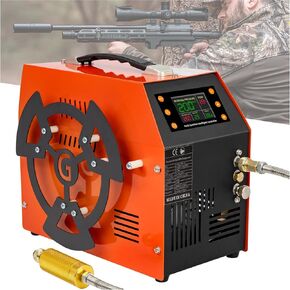 PCP Air Compressor, LCD Display, 4500Psi/30Mpa, 350W, 12V DC or 110V/220V AC Power, Auto Stop, Water/Oil-Free, Built-in 600W Adapter & 2*Enhanced Cooling Fan for Paintball, Scuba, Air Rifle（CS6-Pro）