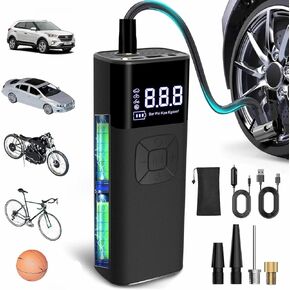 Tire Inflator Portable Air Compressor, Portable Air Compressor with Digital Pressure Gauge, 3X Faster Inflation Cordless Air Pump for Car, Bike, Motorcycle, Ball (Not for Truck)