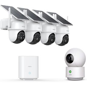 AOSU Solar Security Cameras Outdoor Wireless, 4 Cam-Kit, No Subscription & AOSU 360° Indoor Security Camera, Baby Monitor