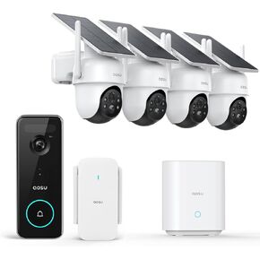 AOSU Solar Security Cameras Wireless Outdoor, 4 Cam Kit 5MP Doorbell Camera Wireless, No Subscription, No Monthly Fee.