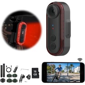 Bike Rear View Camera with Tail Light APP Control 1080P 150° Wide Angle Bicycle Camera IPX6 Waterproof 3500mAh USB-C Rechargeable for Mountain Road Bike E-Bikes