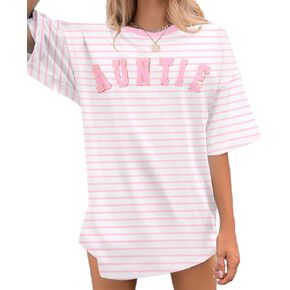 Auntie Stripe Shirt Women Oversized: Auntie Chenille Tshirt Cute Aunt Gift Letter Print Tee Top