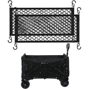 1 Pack Wagon Cargo Net for Garden Cart, Elastic Double-Layer Wagon Net Cover for Folding Cart, Heavy Duty Nylon Net with 4 Hooks for Beach Cart Collapsible Cart Baby Stroller, Black