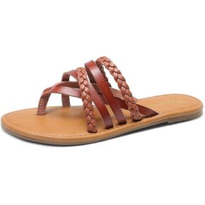 DREAM PAIRS Women's Flip Flops Round Toe Multi Strap lightweight Summer Beach Flat Casual Thong Sandals