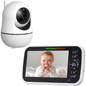 Baby Monitor with Camera, 5'' Screen, Remote Pan-Tilt-Zoom, Temperature Monitoring, Lullabies, and Night Vision - 1000ft Range, VOX, No WiFi, 2-Way Talk