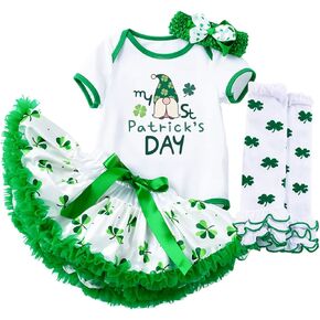 AGQT Infant Baby Girls St. Patrick’s Day Outfit 3Pcs Green Shamrock Romper Bodysuit 0-24 Months