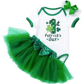AGQT Infant Baby Girls St. Patrick’s Day Outfit 3Pcs Green Shamrock Romper Bodysuit 0-24 Months in Kuwait