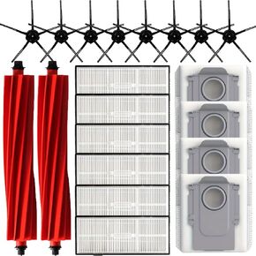 22 Pack Accessories Replacement Parts Compatible with Roborock S7, S7+, S7 Max, S7 MaxV Plus, 2 Roller Brushes, 8 Side Brushes, 6 Filter cartridges, 6 dust Bags