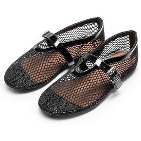 DREAM PAIRS Women's Mesh Ballet Flats Dressy Round Toe Comfortable Mary Jane Flat Shoes with Buckle Strap