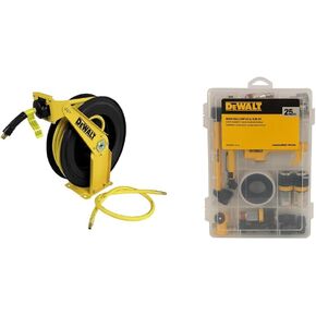 DeWalt DXCM024-0343 Double Arm Hose Reel with 3/8" x 50’ Premium Rubber Hose & 25pc Industrial Coupler & Plug Kit (DXCM024-0412)