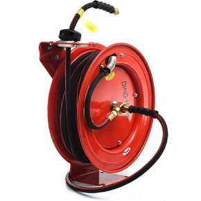 RMX Dino-Hide - Heavy-Duty Retractable Hose Reel w/Wrapped Finish Rubber Air Hose (3/8" x 50' w/ 18 Ga. Reel)