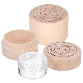 MAGICLULU 2pcs Round Tooth Storage Box with Lid, Wooden and Plastic Tooth Fairy Box, Lost Teeth Storage Box for Baby Teeth Small Items
