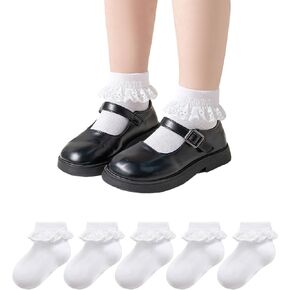 2-8Y Girls Toddler Little Girls White Ruffle Socks Cute Cotton Lace Frilly Dress Socks