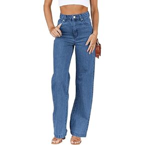 Women's Boyfriend Jeans Mid Waisted Straight Leg Loose Lightweight Jeans Stretchy Casual Denim Pants
