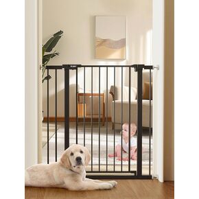 29.5-40.5'' Baby Gate for Stairs, 36'' Extra Tall Dog Gate for Doorways, Walk Thru Auto Close Metal Pet Gate for The House, Stairs and Doorways, Child Gate Pressure Mounted Dog Gate Indoor - Black