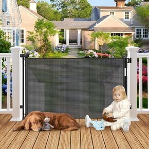 Weatherproof Outdoor Retractable Dog Gate 55" Wide Retractable Baby Gate Waterproof Retractable Outdoor Gate for Dogs Retractable Child Gate For Doorway Retractable Pet Gates For Dogs Outdoor Dog Gate
