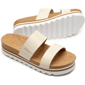 Yozuru Womens Platform Sandals with Arch Support Slip on Slides Comfortable Summer Beach Sandals Cork Footbed Cushion Wedge Sandals for Women