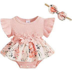 Mubineo Baby Girl Summer Clothes Cute Romper Dress Outfits Princess Ruffle Short Sleeve Flower Newborn Skirt Outfit