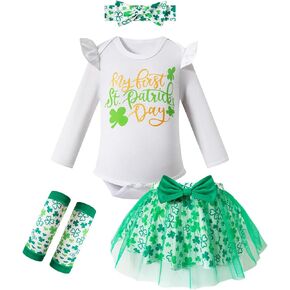 Newborn Baby My First St. Patrick's Day Baby Girl Outfit Onesie + Tutu + Leg Warmers + Headband Set