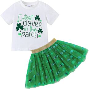 St Patricks Day Toddlers Baby Girl Outfit Lucky Short Sleeves Tutu Skirt Clothes Set