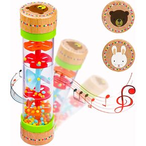 BIUWING Rainmaker Rain Sticks, Mini Wooden Musical Shake, Beaded Raindrops - Turn Over and Watch The Colorful Beads Flow Down The Tube as It Creates The Soothing Sound of Rain