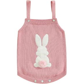 Baby Girl Boy Easter Bunny Romper Sleeveless Knitted Bodysuit Jumpsuit My 1st Easter Outfit Cute Summer Clothes
