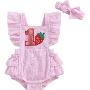 GOOCHEER Baby Girl First Birthday Outfit 1 Embroidery Romper One Year Old Birthday Bodysuit Cake Smash Clothes