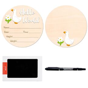 R HORSE Baby Birth Announcement Sign - 3D Goose Wooden Baby Birth Sign with Marker Pen for Baby Hand and Footprints, Newborn Name Announcement Sign with Ink Pad for Unisex Baby Shower
