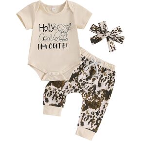 Chloefairy Western Baby Boy Girl Summer Clothes Holy Cow I'm Cute Romper Newborn Long Pants Set Cowgirl Cowboy Outfit