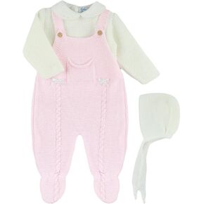 3-Piece Baby Outfit Set, Knitted Romper, Shirt, and Hat for Boys and Girls - Made in Spain