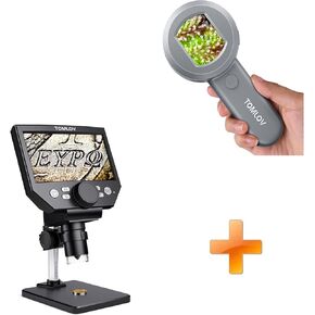 TOMLOV P10 Microscope for Adults Kids, Portable 100X Illuminated Jewelers Loupe, Handheld Coin Magnifier with Light for Collectors+DM4 Lite New