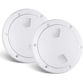 Amarine Made 2 Pack of Boat Round Non Slip Inspection Hatch,Detachable Cover and Pre-drilled Holes in Deck Plate Easily to Install (6" White)