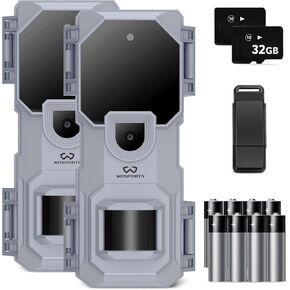 WOSPORTS Trail Camera 2 Pack 32MP 1080P HD,Deer Camera with 32GB SD Card,Game Cameras with Night Vision Motion Activated Waterproof ，Hunting Equipment for Wildlife Monitoring