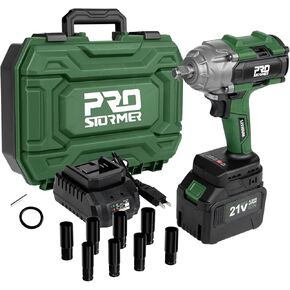 Prostormer 800N.m(580Ft-lbs) Cordless Impact Wrench, 1/2" Brushless High Torque Impact Gun Kit for Car Home, 2x4.5Ah Rechargable Batteries, Charger & 8 Sockets