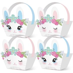WEEPA 12 Pcs Easter Treat Boxes Mini Paper Easter Baskets for Party Egg Hunt Bunny Gift Box with Handle Cute Bunny Candy Cookies Box Containers for Dinner Event