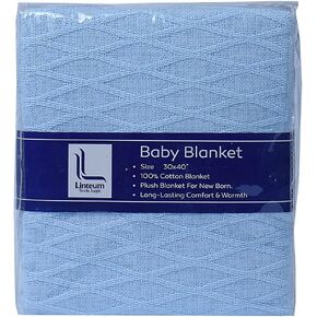 Linteum Textile (3-Pack, 30x40 in) Receiving Hospital Baby Blankets, 100% Cotton, Classic White w/Blue & Pink Stripes