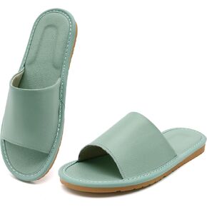 Sandals Women Men, Genuine Leather Slides, Slippers for Women Indoor Outdoor, Unisex Soft Flat Sandals