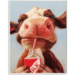 Stupell Industries Baby Cow Milk Box Carton Farm Portrait, Designed by Lucia Heffernan Wall Plaque, 10 x 15, Blue
