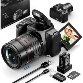 64MP Digital Camera for Photography,12 x Optical Zoom Bridge Cameras with Macro,4K vlogging Camera for YouTube,Auto Focus,Camera Straps,2 battries and 32 SD Card（Black）
