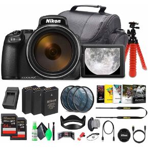 Nikon COOLPIX P1100 125x Super Zoom Compact Digital Camera (26541) + Photo Software + 2 x 64GB Memory Card + Lens Filter Kit + Camera Bag + 2 x EN-EL20 + Charger + More