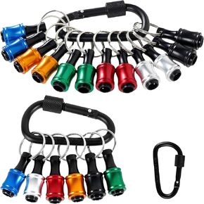 18Pcs Bit Holder Key Chain, 1/4inch Hex Shank Bit Holder, Portable Socket Drill Bit Holder, Quick Change Aluminum Alloy Long and Short Drill Bit Holder, Extension Bar Keychain Drill Bit Holder